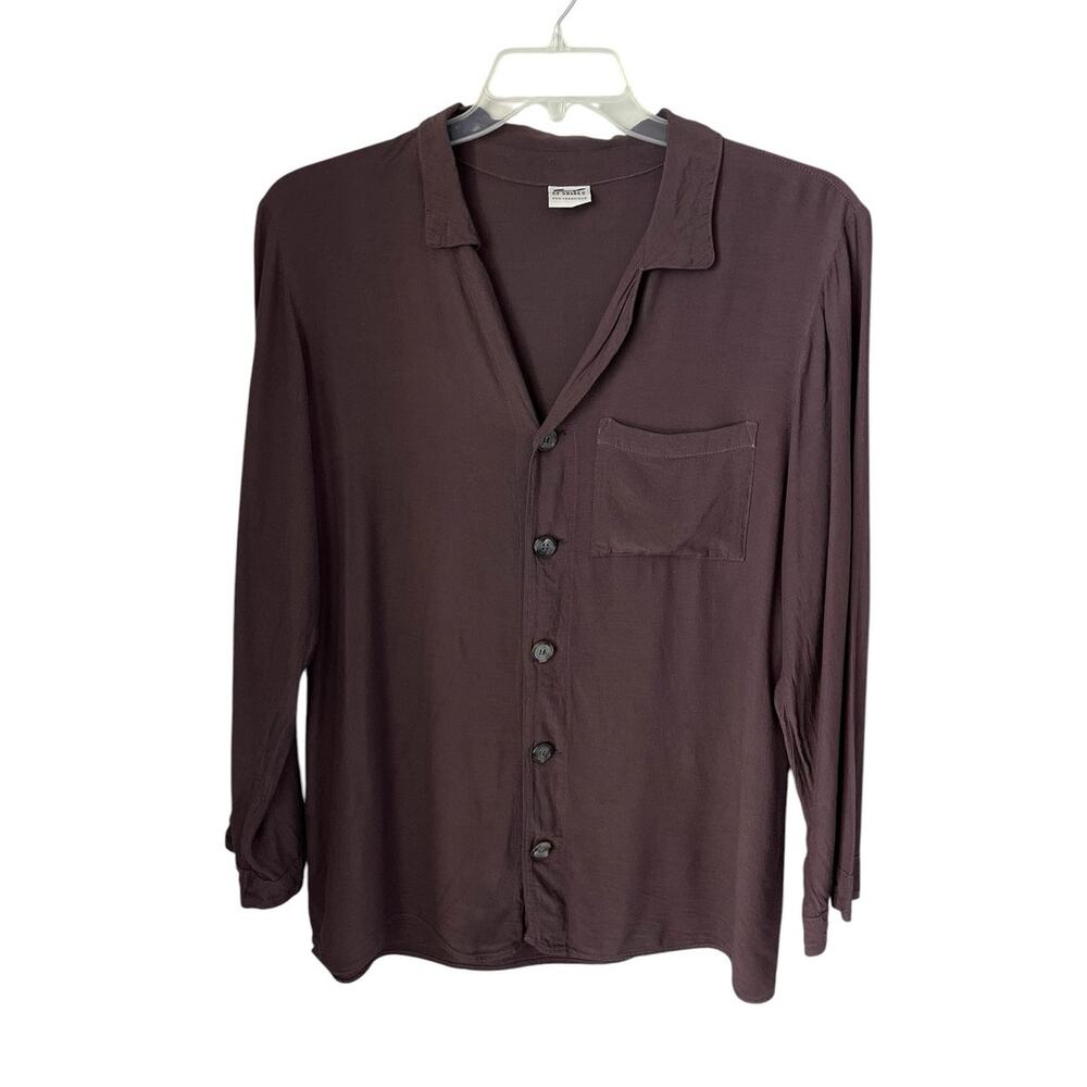 VTG CP Shades Shirt Brown Neutral Button Pocket Rayon Boho Lagenlook Small